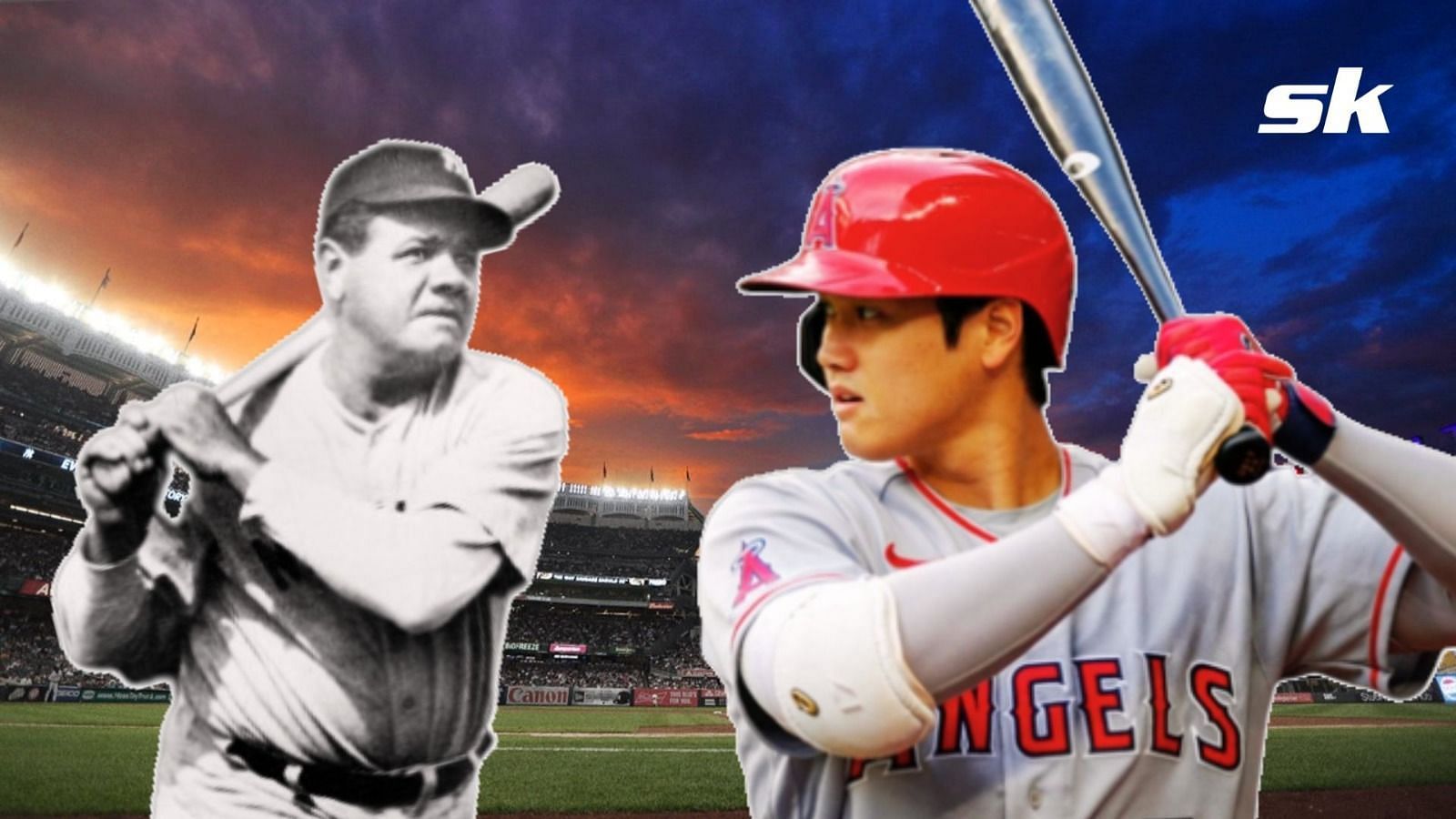 Shohei Ohtani of the Los Angeles Angels and Babe Ruth of the New York Yankees