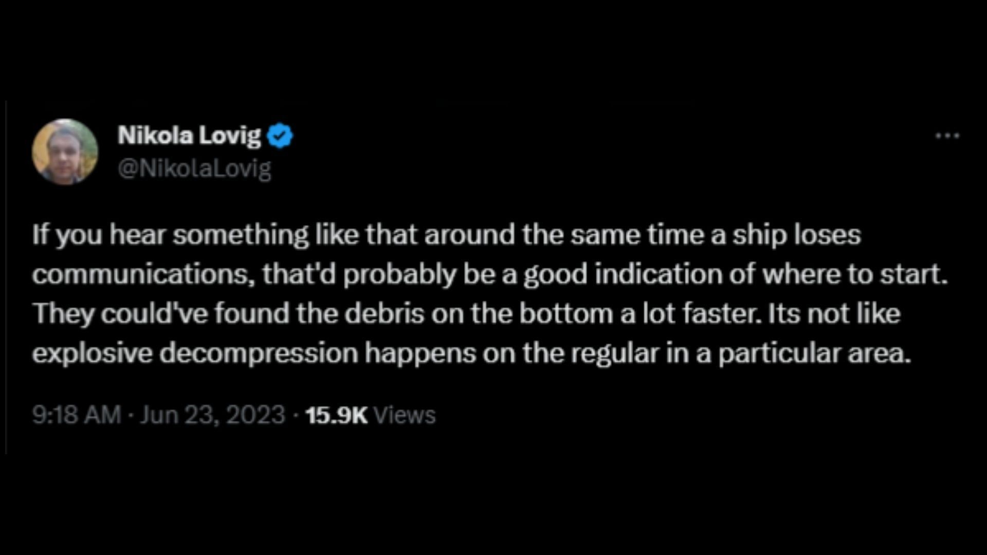 Screenshot of a Twitter user remarking on the authorities being already aware of the submarine&#039;s implode. (Photo via @EndWokeness/Twitter)