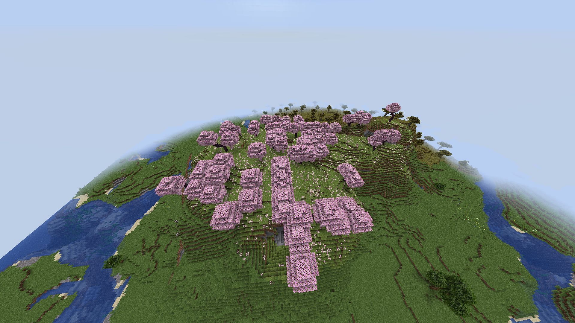This is the smallest cherry grove on this list (Image via Mojang)