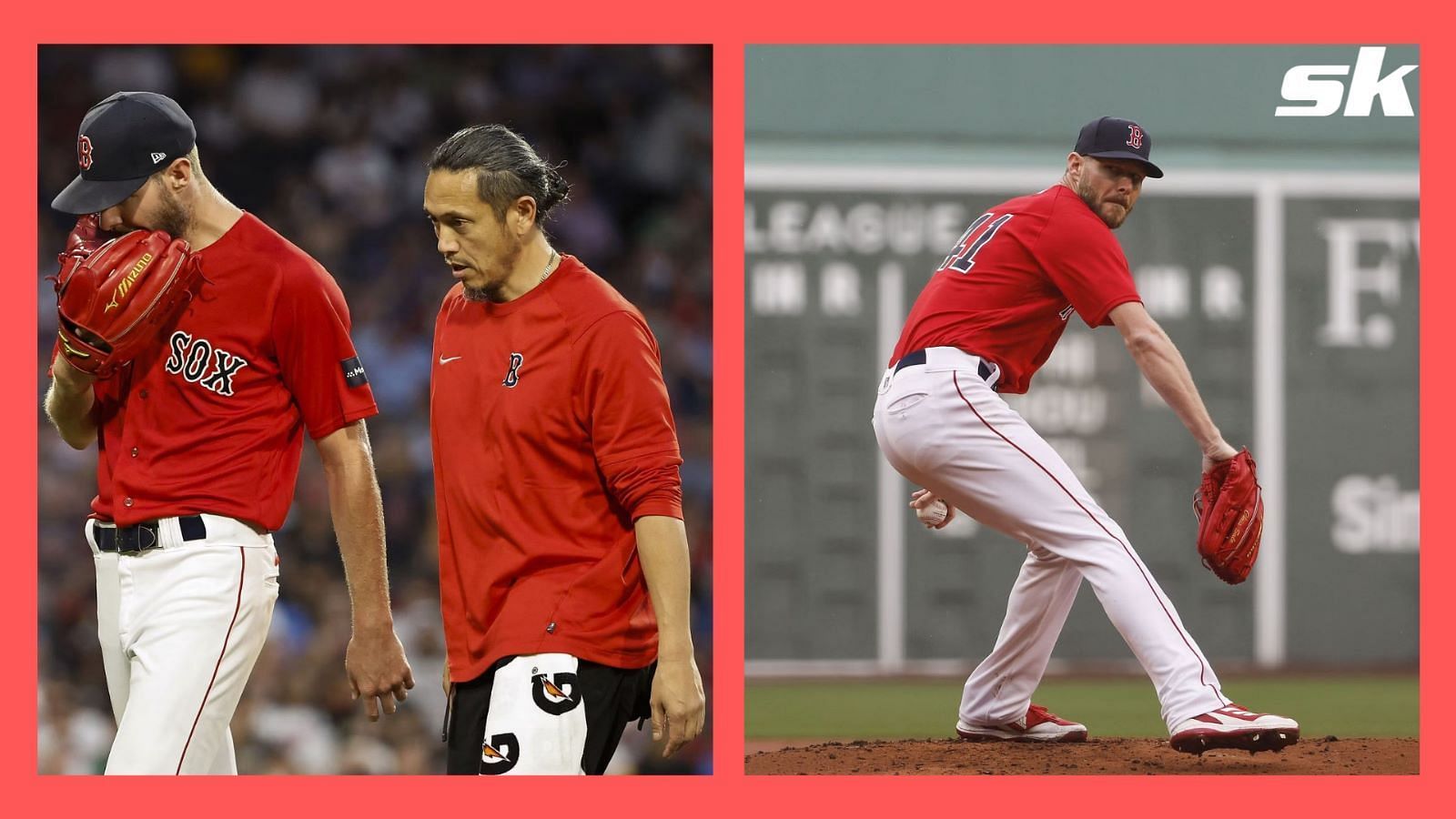 Boston Red Sox fans react as injured pitcher Chris Sale begins throwing again