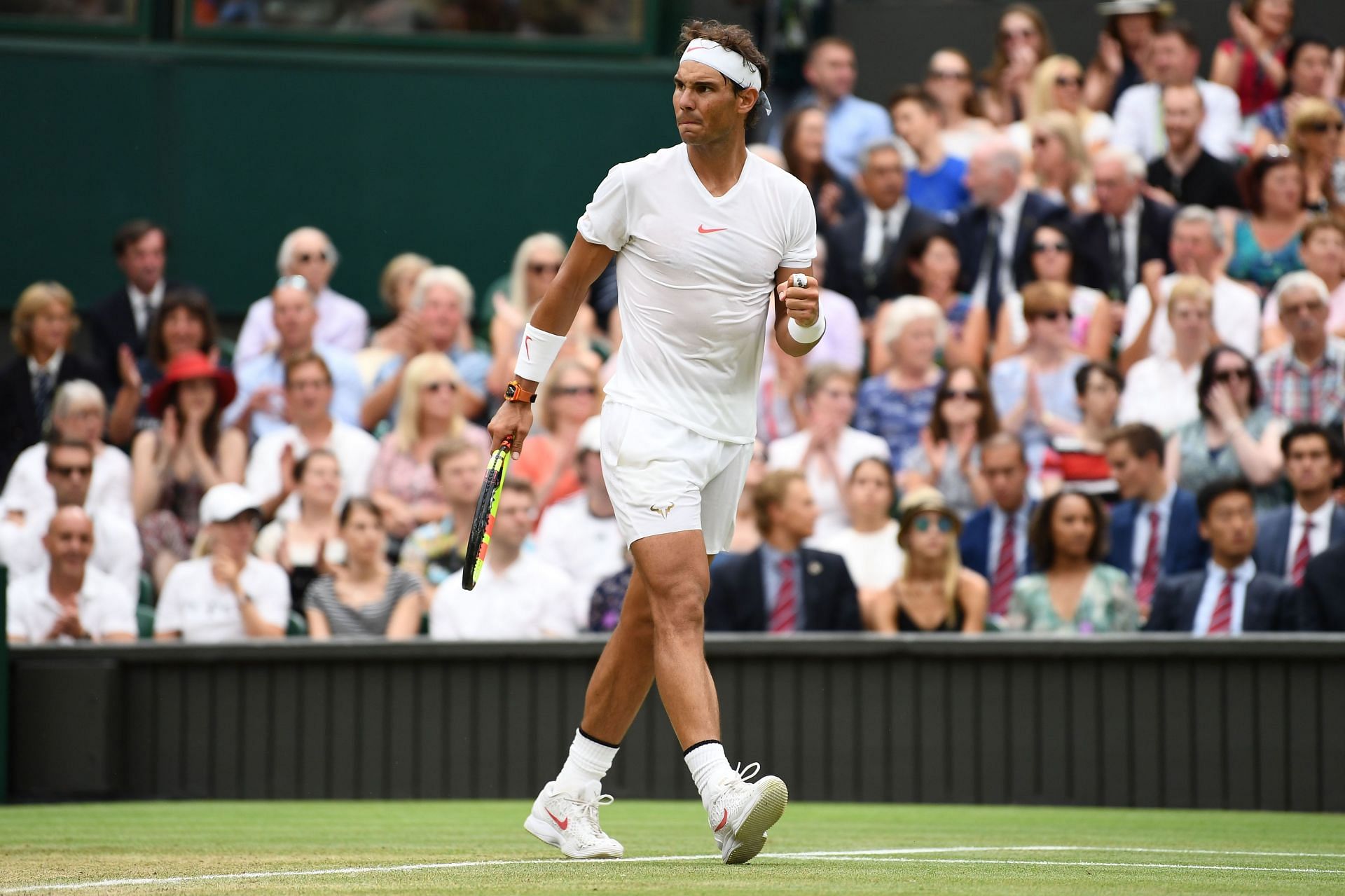 Rafael Nadal during his Wimbledon semifinal against Novak Djokovic in 2018