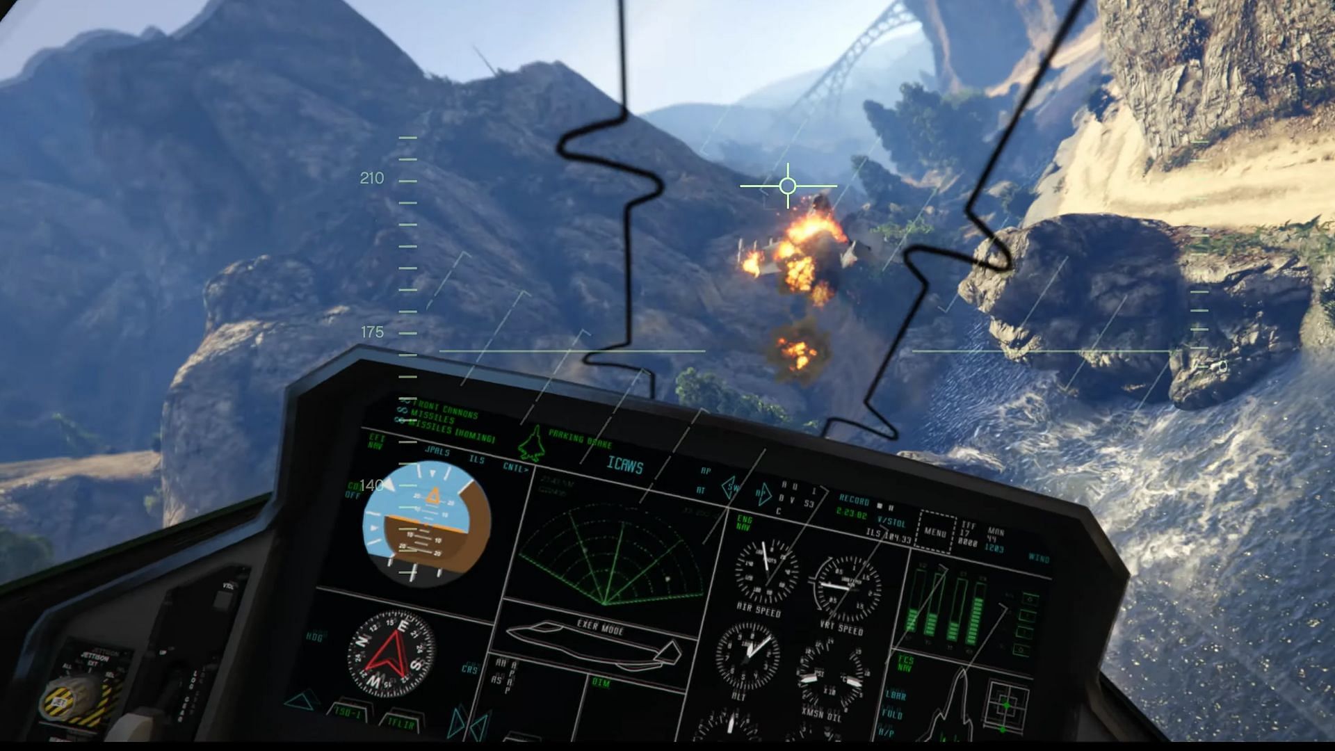 The weapons&#039; names are visible in the cockpit (Image via Rockstar Games)
