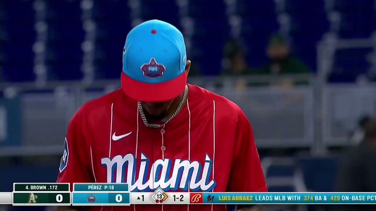 MLB fans annoyed as umpires stop game to make Miami Marlins pitcher Eury  Perez wipe sweat off his arm: Sweat illegal now?! This is so pathetic