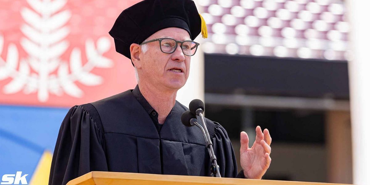 John McEnroe delivers a keynote address for the Stanford Class of 2023