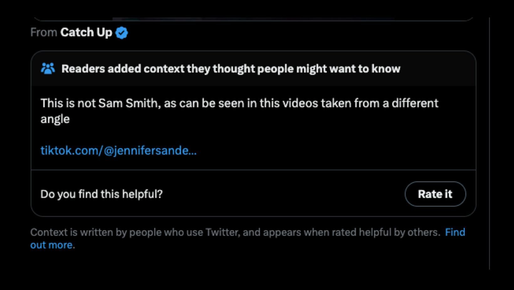 The context note states that the person in the video isn&#039;t Sam Smith (@stillgray)