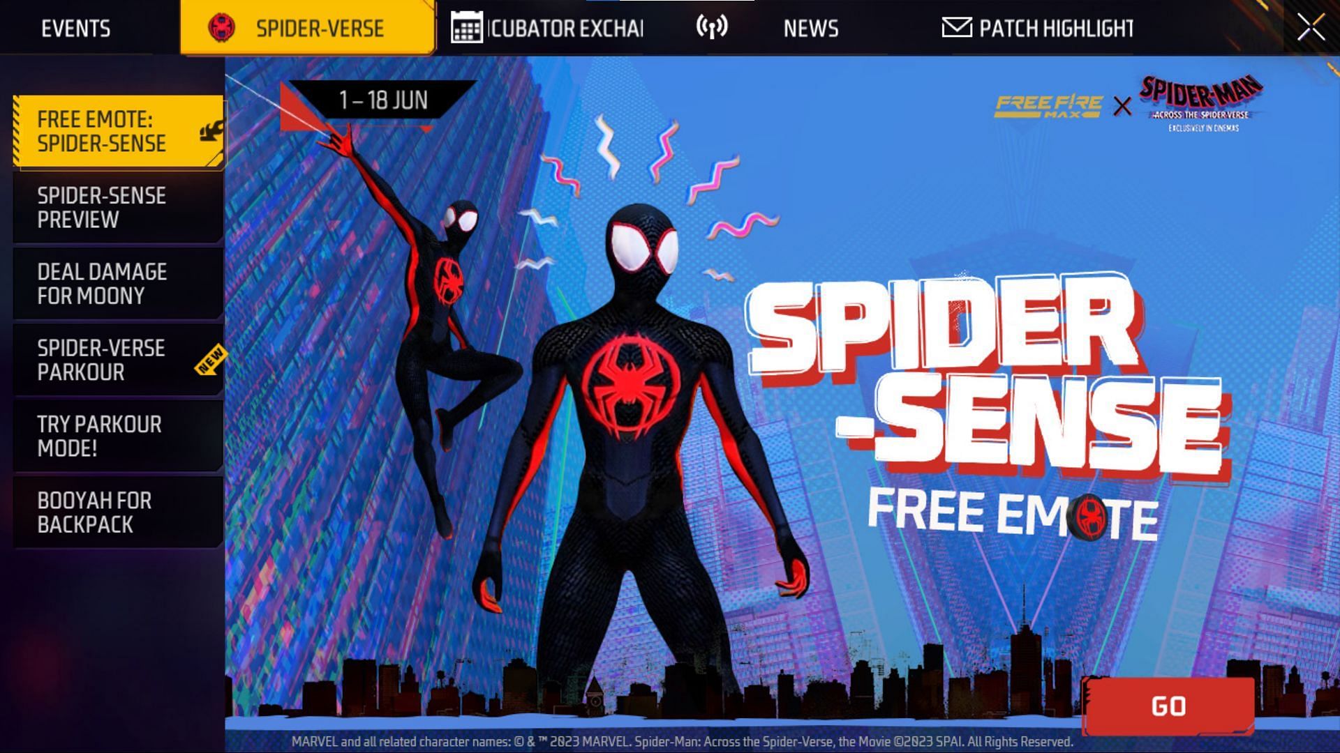 The Spider-Sense emote is also available for free (Image via Garena)