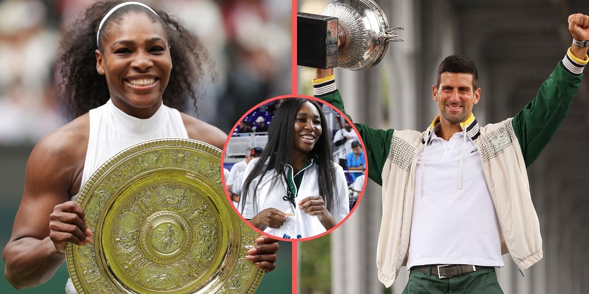 Serena Williams (L), Venus WIlliams (inset) and Novak Djokovic (R)