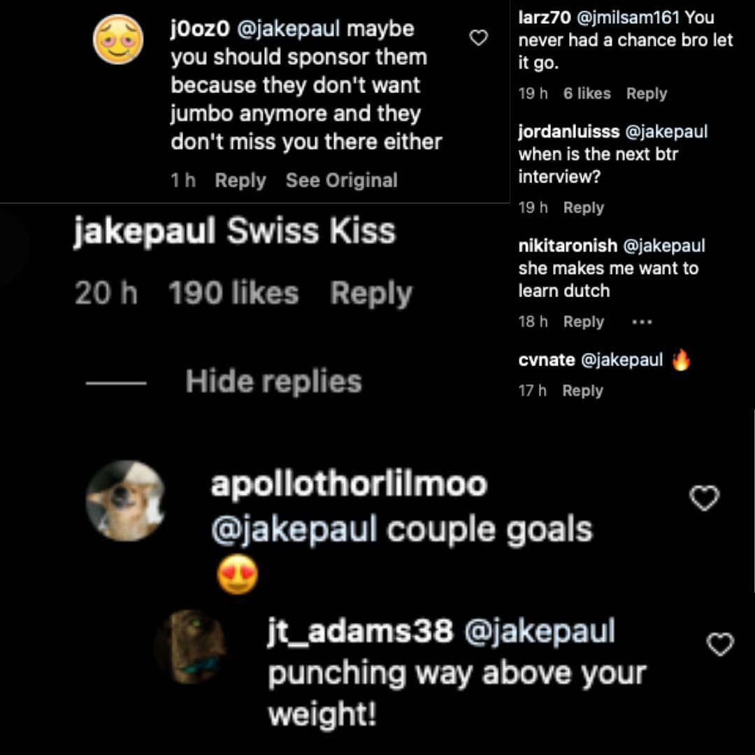 Fan reactions to Jake Paul&#039;s comments on girlfriend Jutta Leerdam&#039;s post