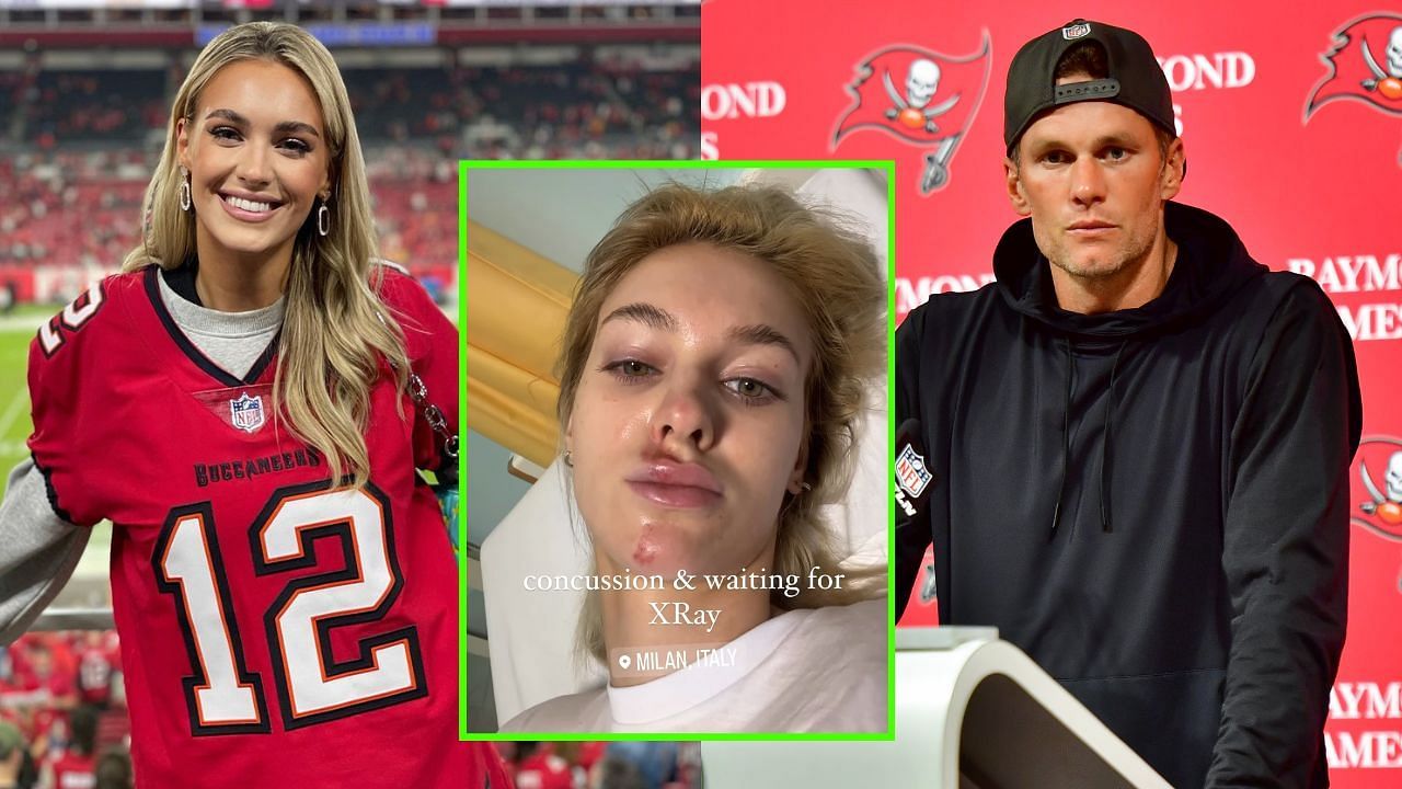Veronika Rajek, a Tom Brady superfan, has been injured in an accident in Italy - images via Getty and Instagram