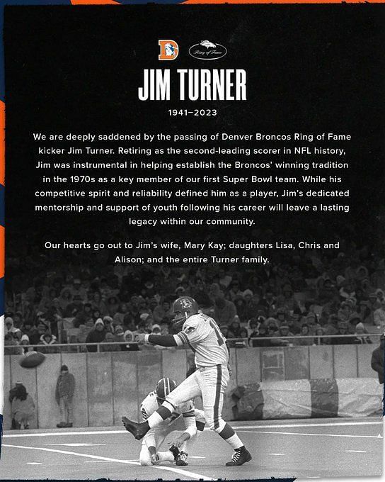 Broncos Ring of Fame kicker Jim Turner dies at age 82