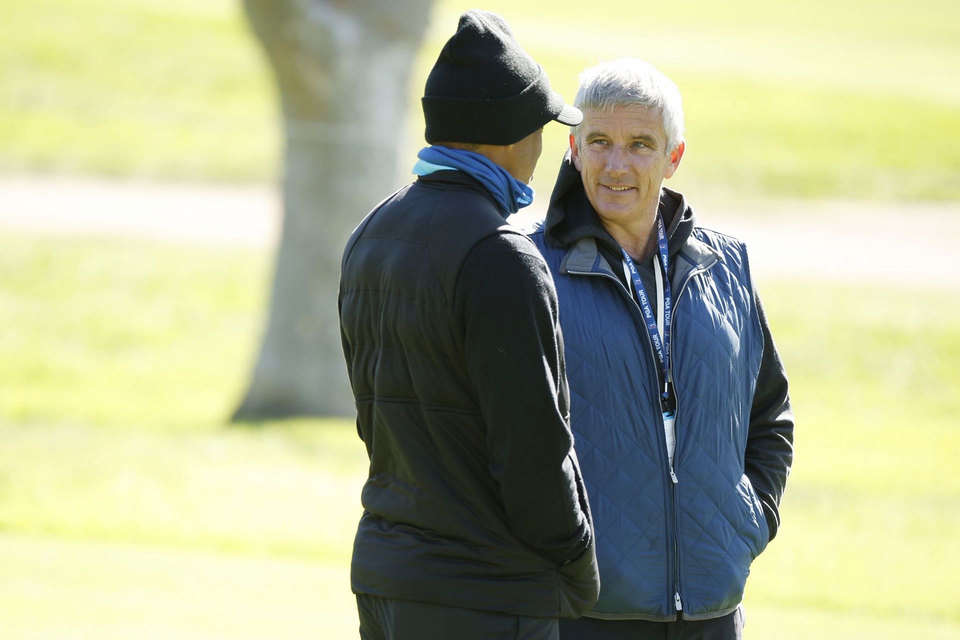 Tiger Woods and Jay Monahan during The Genesis Invitational - Previews (Image via Getty)