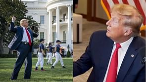 WATCH: Former US President Donald Trump moved by rare gift of Joe DiMaggio's bat from the Nelk Boys