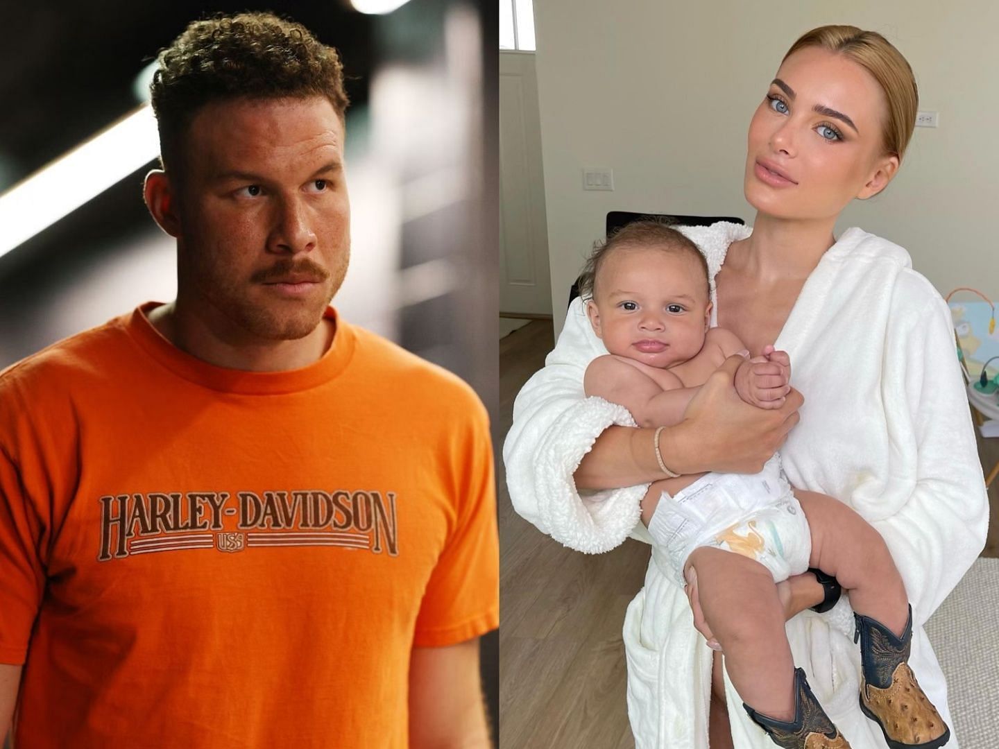 Blake Griffin (left) and Lana Rhoades with her son Milo (right)