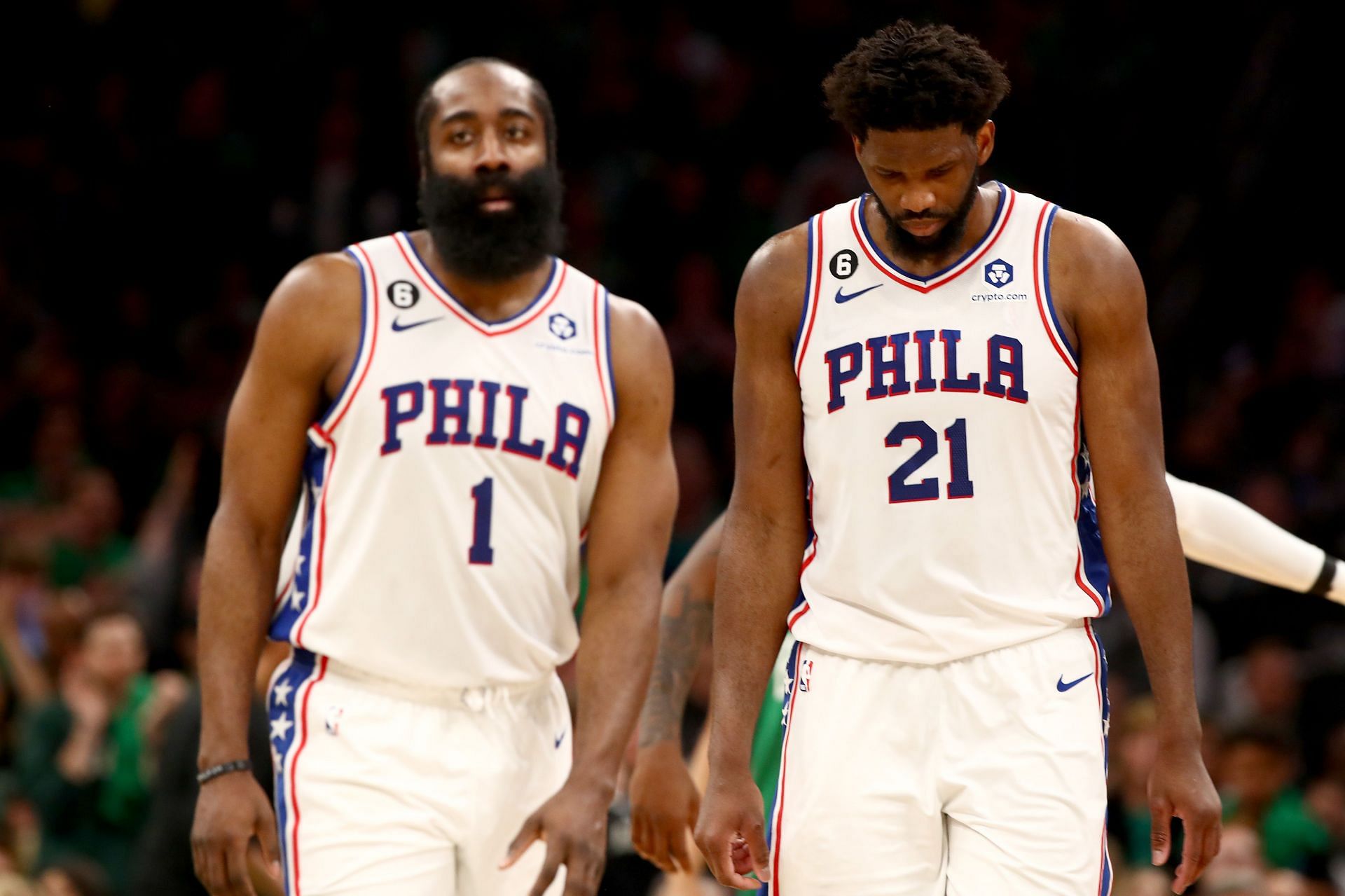 James Harden, left, and Joel Embiid