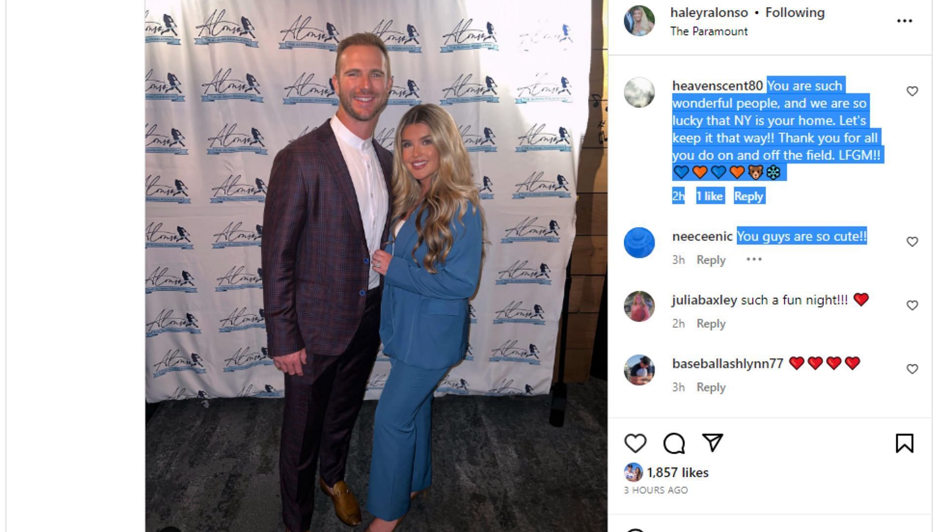 Pete Alonso: Pete Alonso and his wife Haley set fundraiser alight