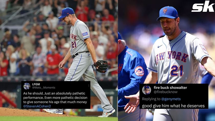 New York Mets fans frustrated as Max Scherzer walks off the mound to a  chorus of boos after giving up 6 runs in 3.1 innings pitched: As he should