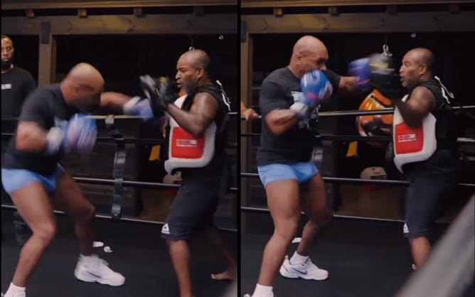 WATCH: Mike Tyson smashes the pads at 56 years old