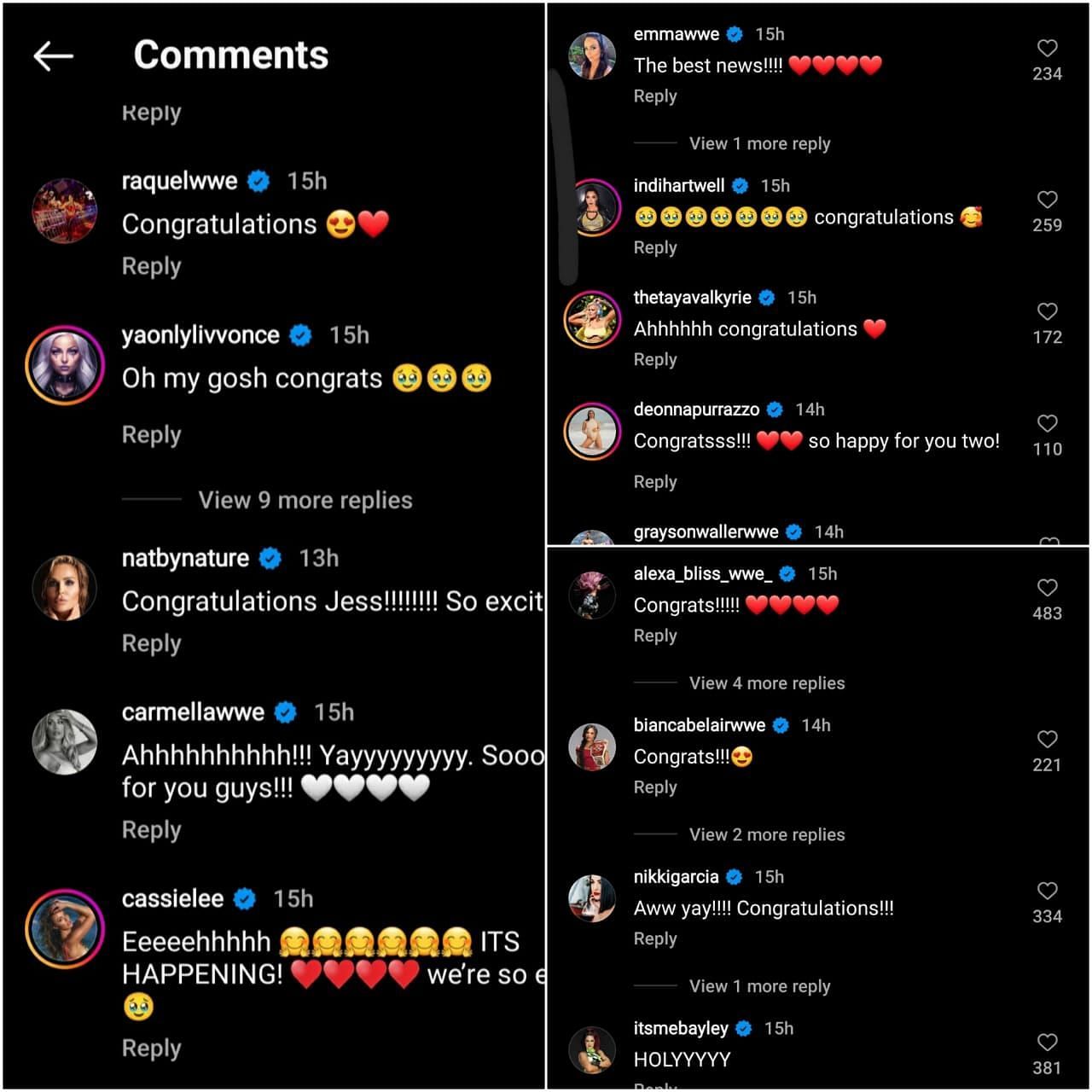 Wrestlers sent messages to Billie Kay on Instagram