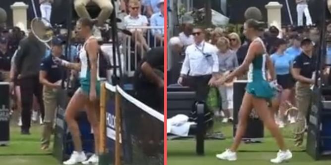 Karolina Pliskova attacks umpire's chair after disputed line call during Eastbourne loss