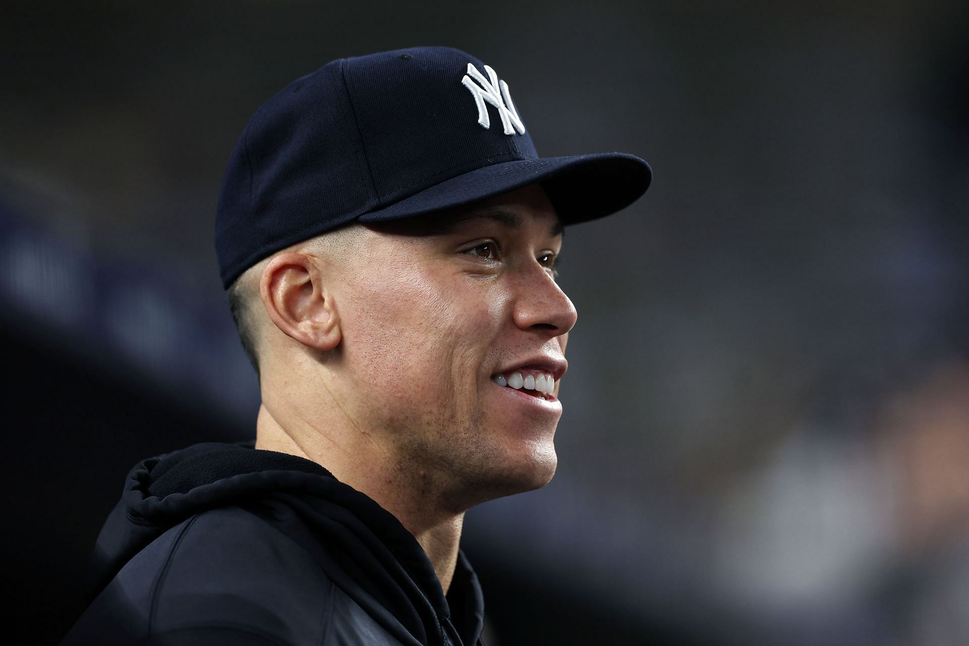 Aaron Judge of the New York Yankees watches from the dugout