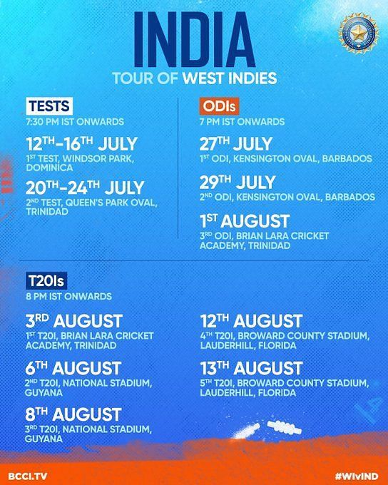 india tour of west indies 2023 schedule