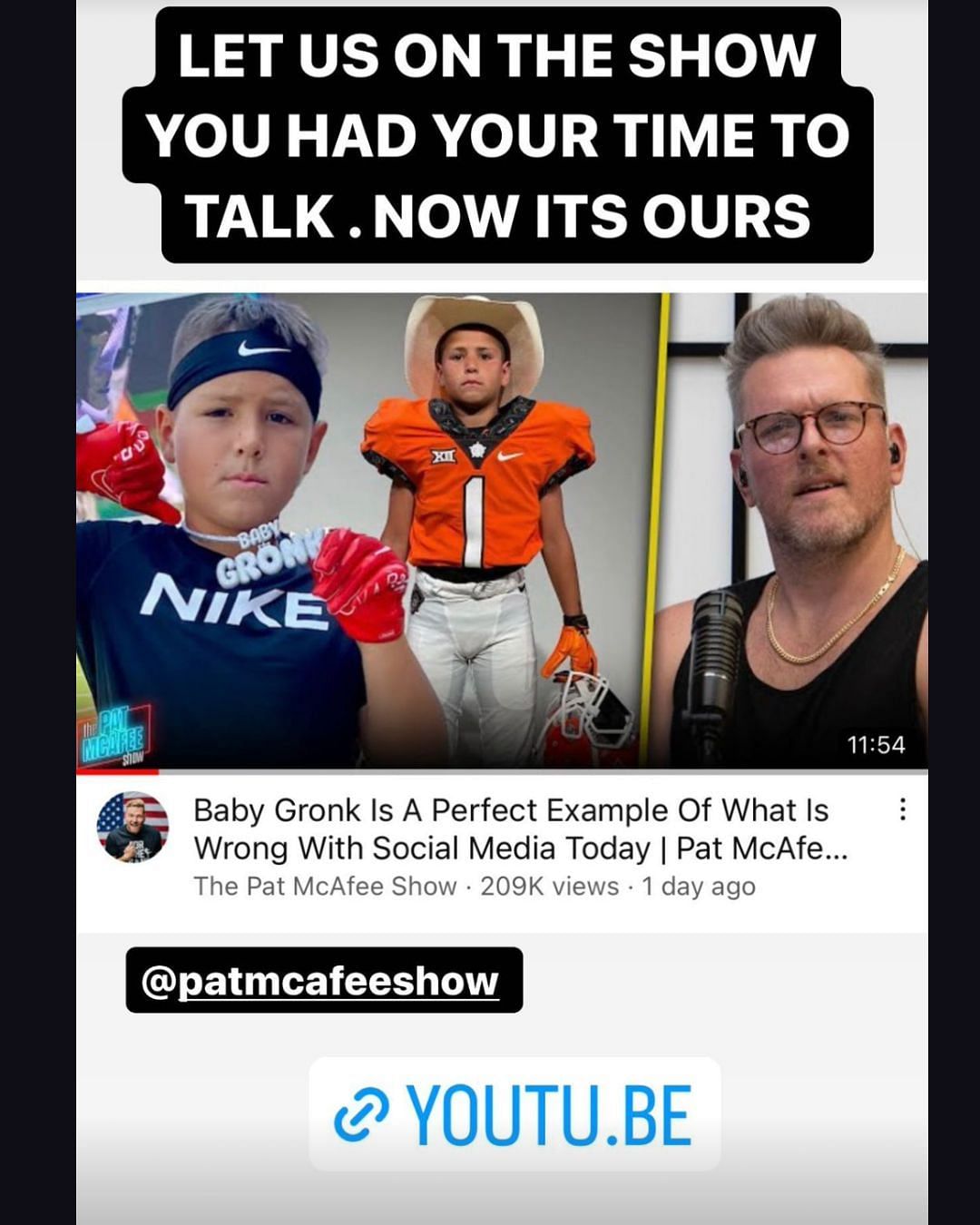 The father responds to McAfee. Credit: Baby Gronk&#039;s IG