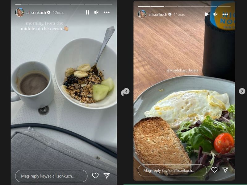 Allison Kuch&#039;s foods and drink throughout her boat trip in the Bahamas (screenshot via Instagram/@allisonkuch)