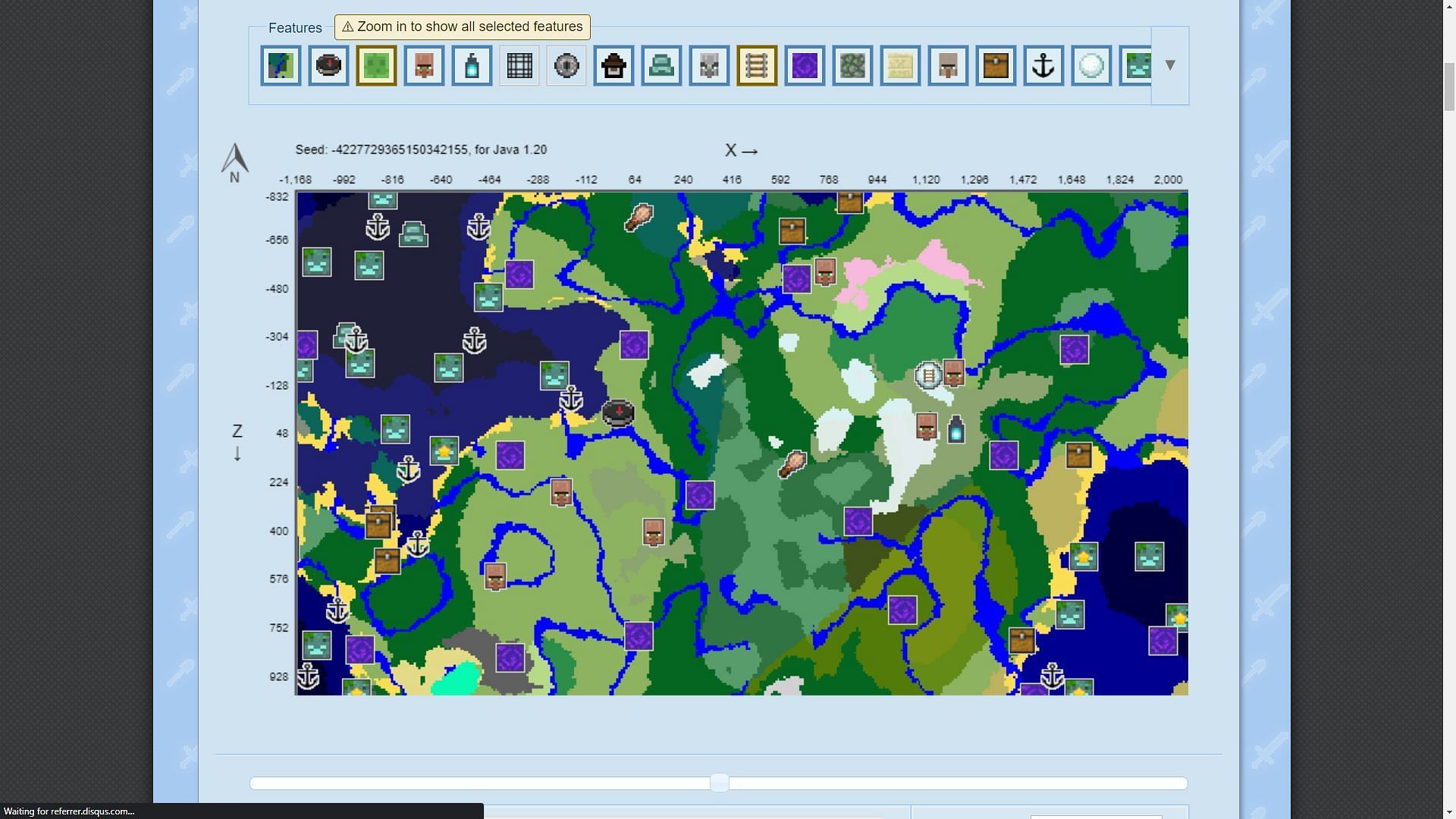 You can rummage through the map to see which biome and structure generate where in a Minecraft 1.20 world (Image via Sportskeeda)