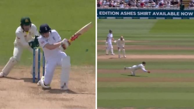 Ashes 2023: [Watch] Marnus Labuschagne's stunning grab sends Harry Brook packing; Nathan Lyon strikes again