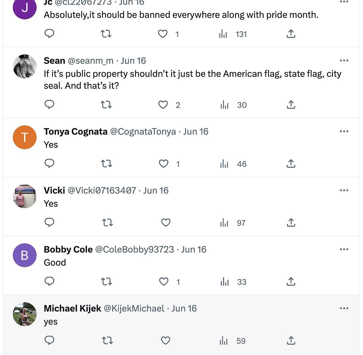 Social media users shared reactions as a city in the USA bans LGBTQ+ flags during Pride Month. (Image via Twitter)