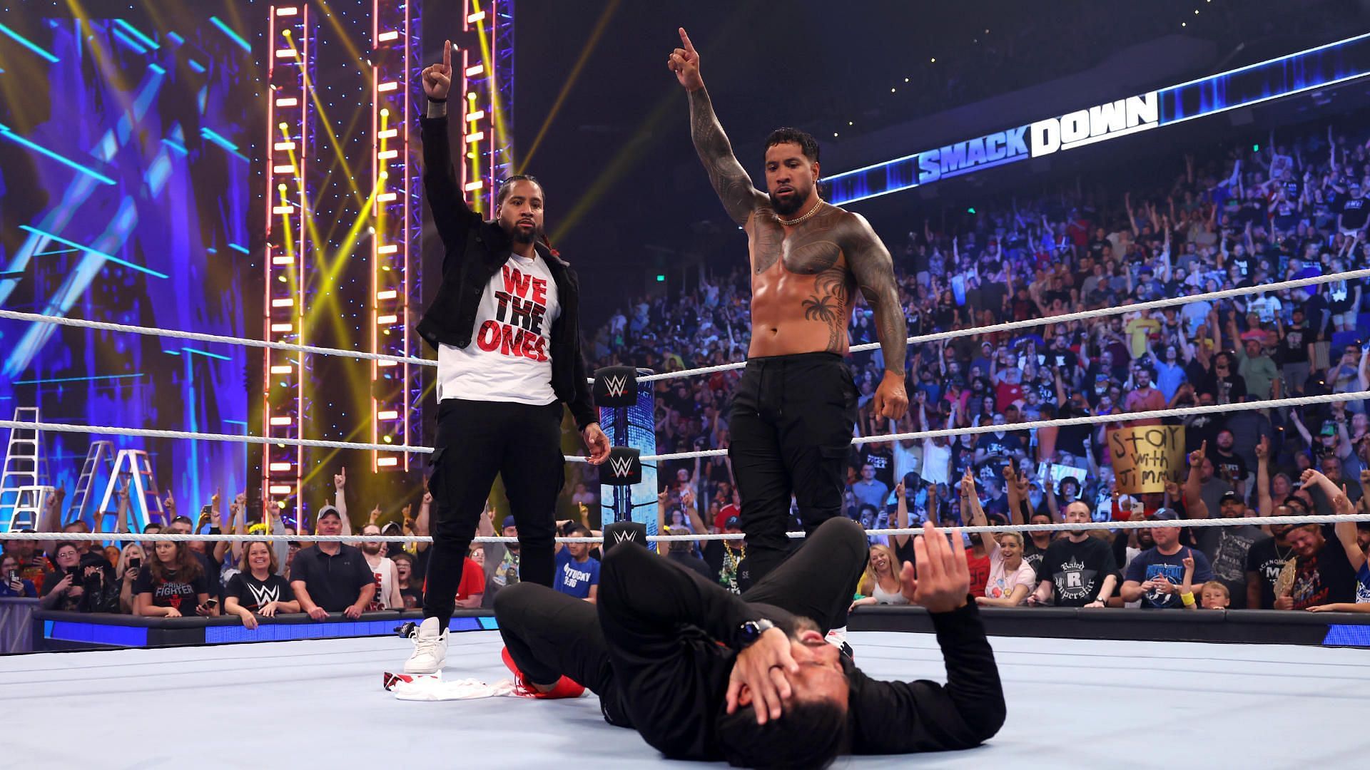 Jey Uso superkicked Roman Reigns on SmackDown.