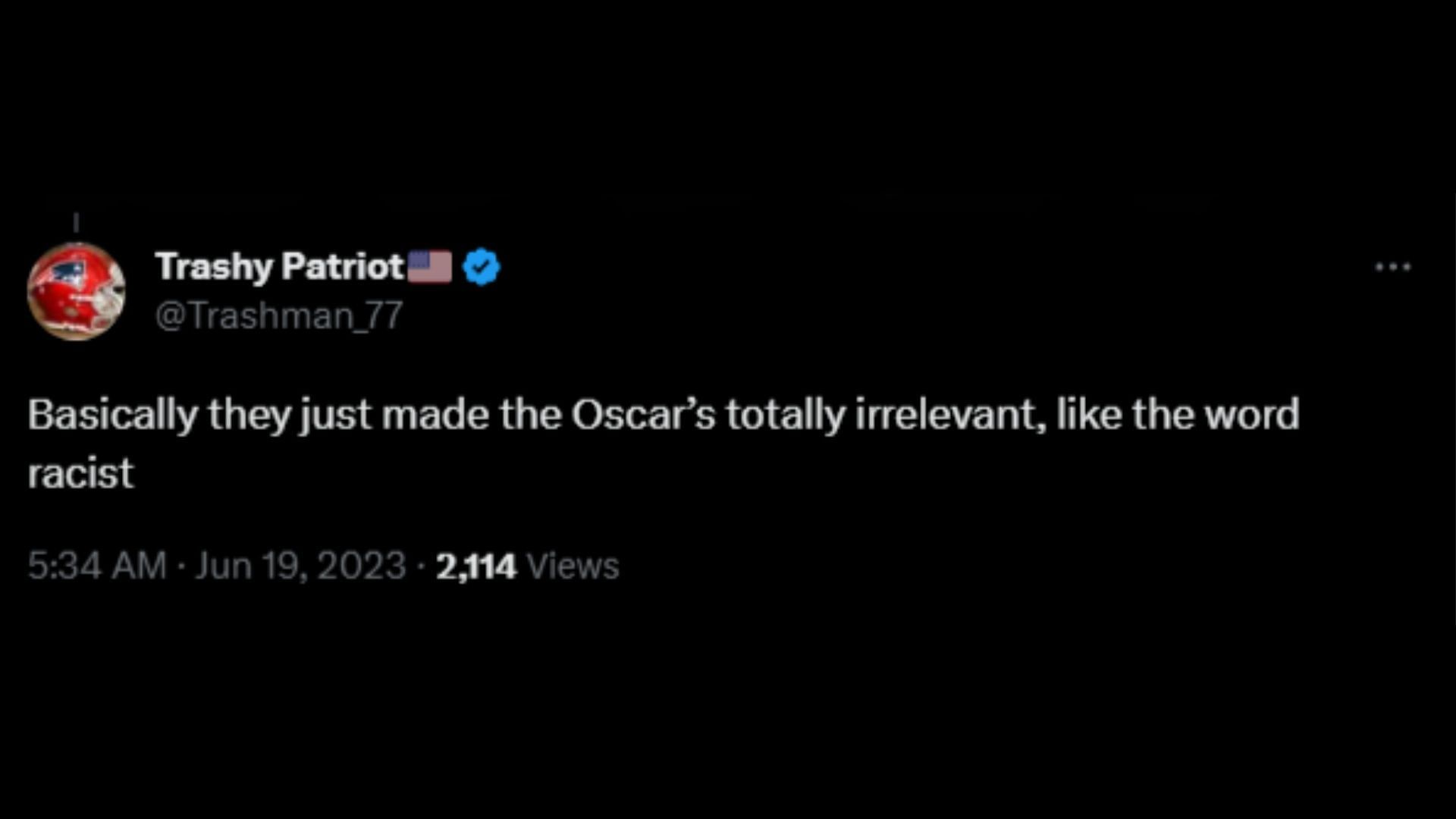 Screenshot of a Twitter user remarking on The Academy Awards&#039; new guidelines for contesting a film in its &quot;Best Picture&quot; category. (Photo via @TMZ/Twitter)