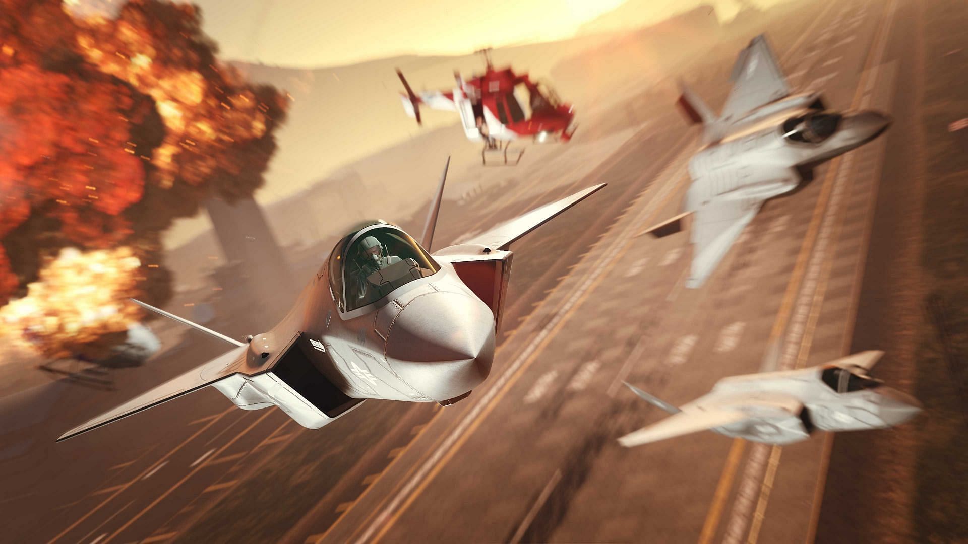 The On Parade mission involves the new F-160 Raiju (Image via Rockstar Games)