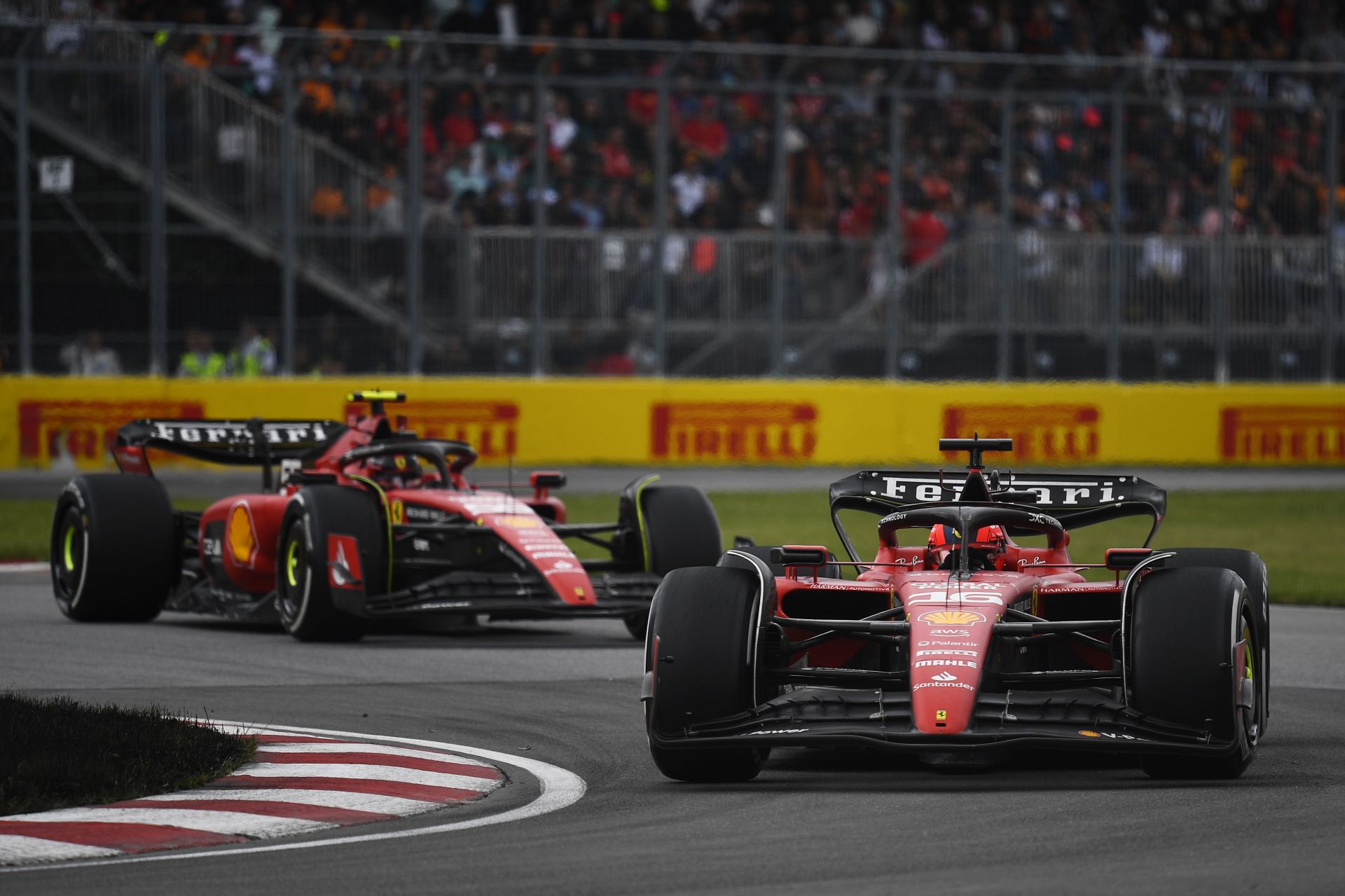 Charles Leclerc leads Carlos Sainz in the Canadian GP