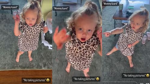 Sterling Skye excitedly shows her mother a "lizard" and stops her from taking pictures. (Image Credit: Brittany Mahomes' Instagram)