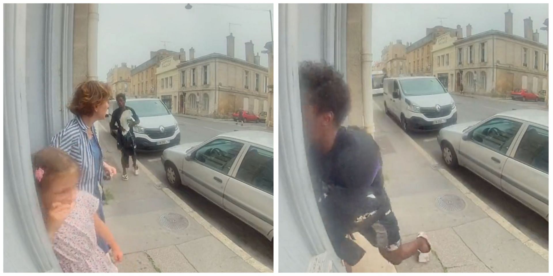 Social media users left in shock as video shows woman and child being attacked by a man in France. (Image via Twitter)