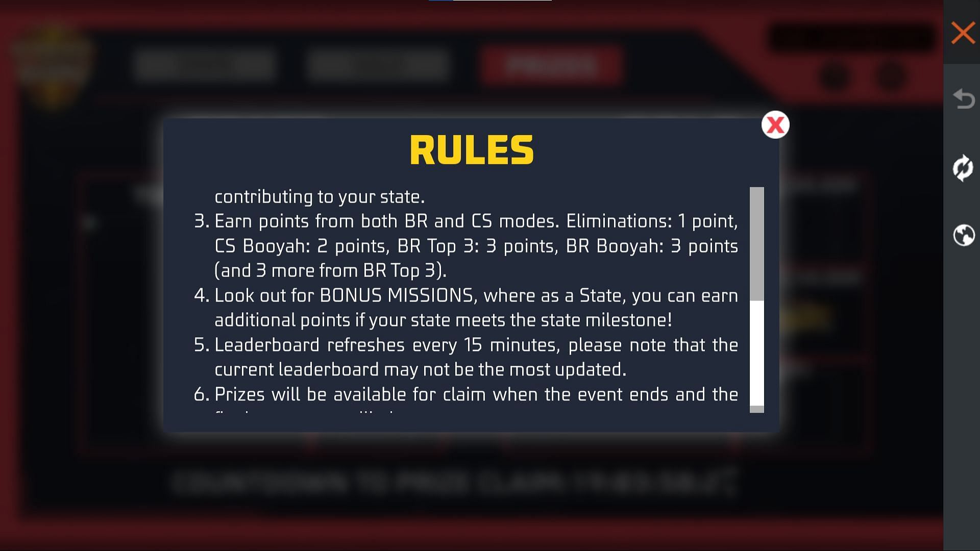 The scoring system for the new State Wars event (Image via Garena)