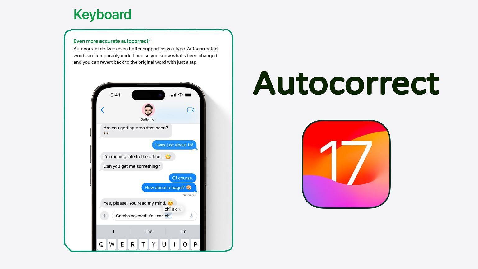 A look on the sentence autocorrect feature on iPhone with iOS 17 (Image via Apple)