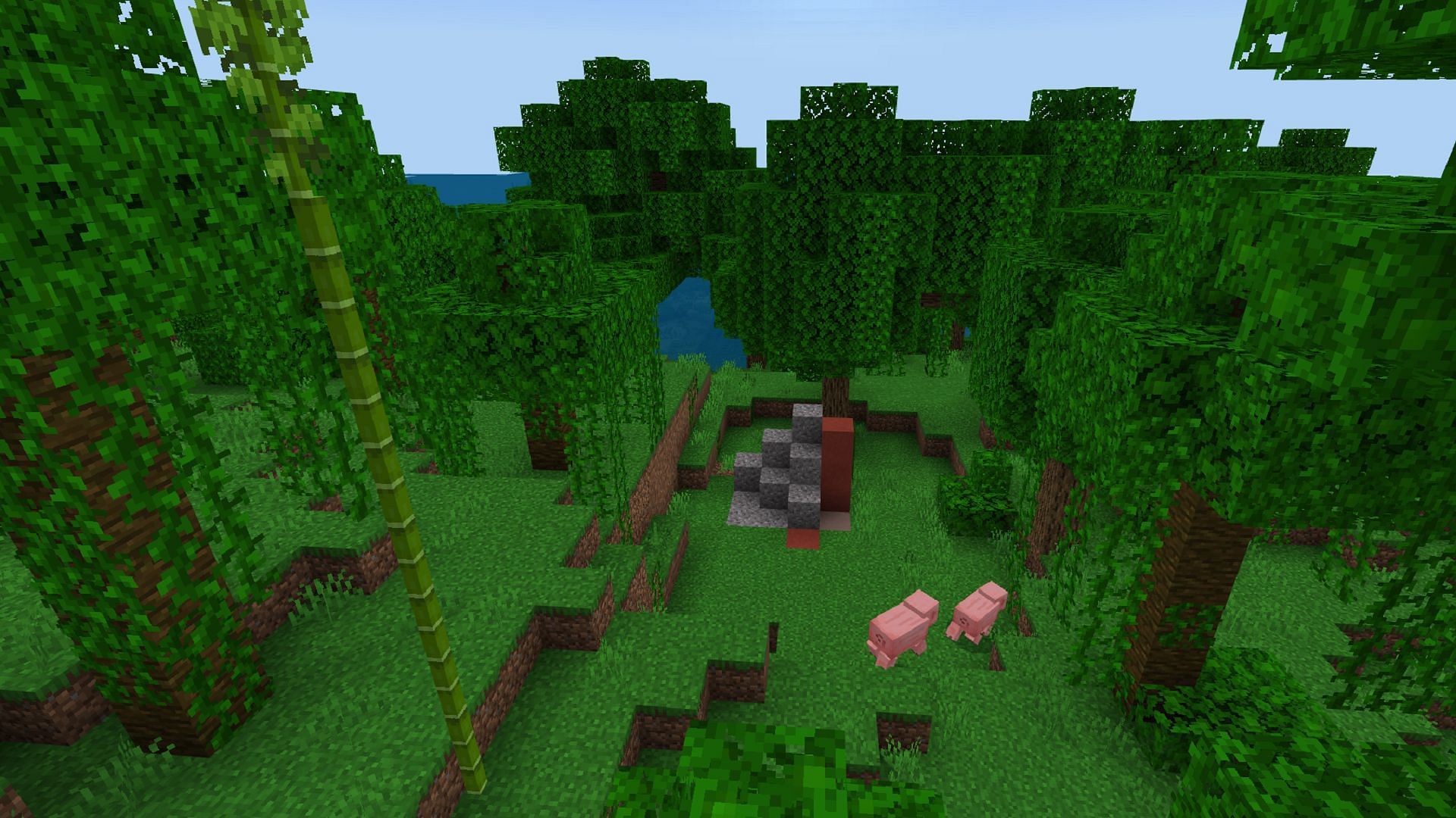 Trail ruins don&#039;t get much easier to access than they do in this Minecraft Bedrock seed (Image via Mojang)