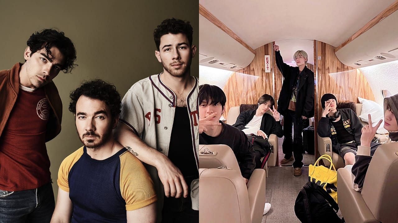 Jonas Brothers and TXT on their way to meet them (Image via Twitter/@jonasbrother, @txt_members)