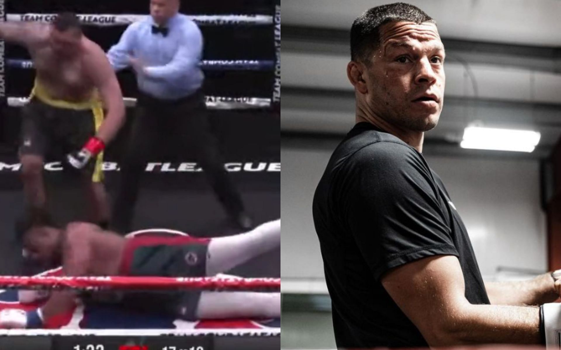 MMA News Roundup: Greg Hardy (left), Nate Diaz (right) [Images courtesy of @natediaz209 on Instagram &amp; @spinningbackfist on Twitter]