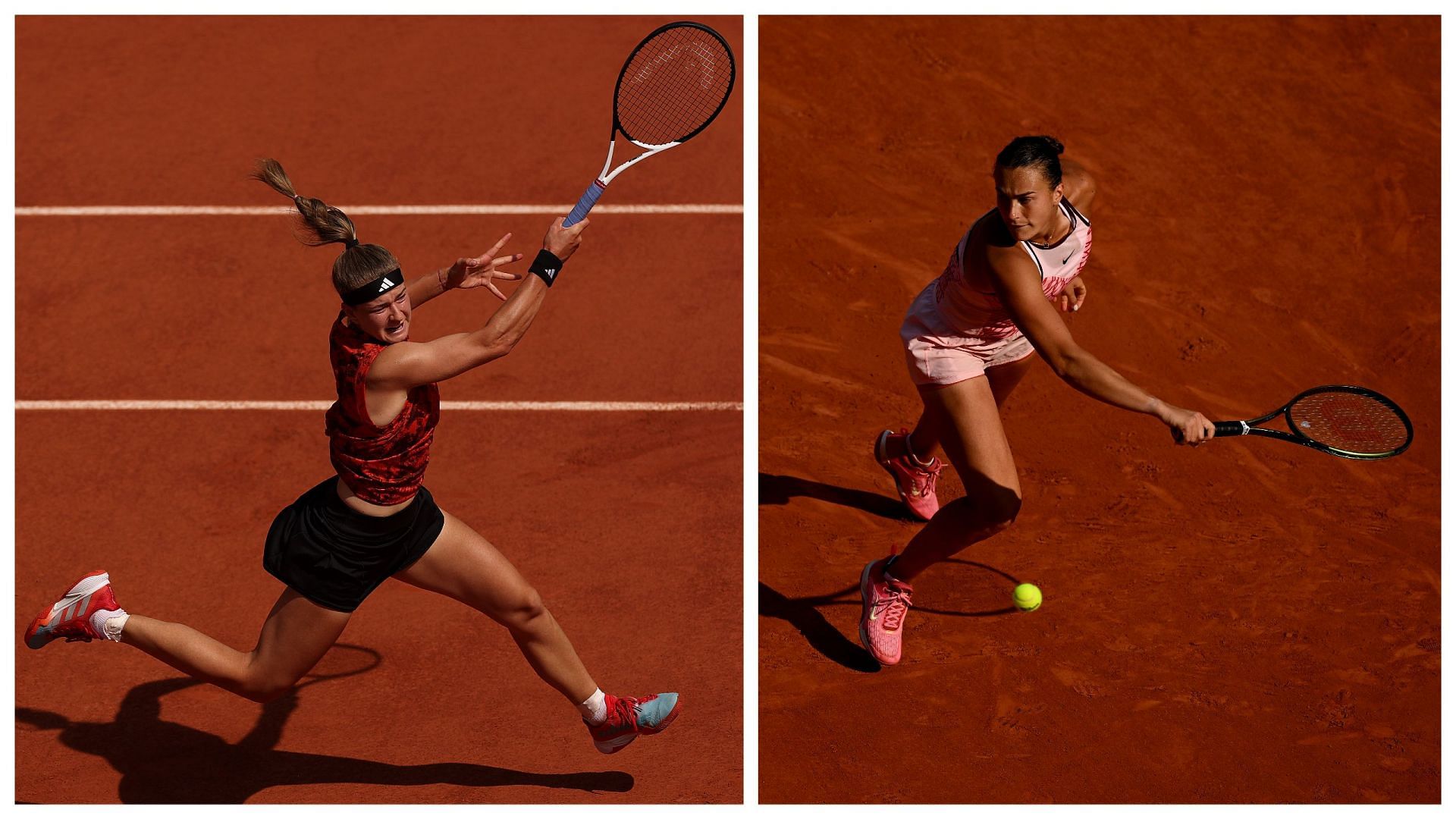 Karolina Muchova and Aryna Sabalenka at the 2023 French Open.