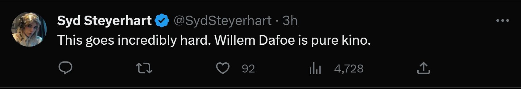 A reply to DF&#039;s post about Willem Dafoe&#039;s role in the upcoming Lanthimos film (Image via Twitter)