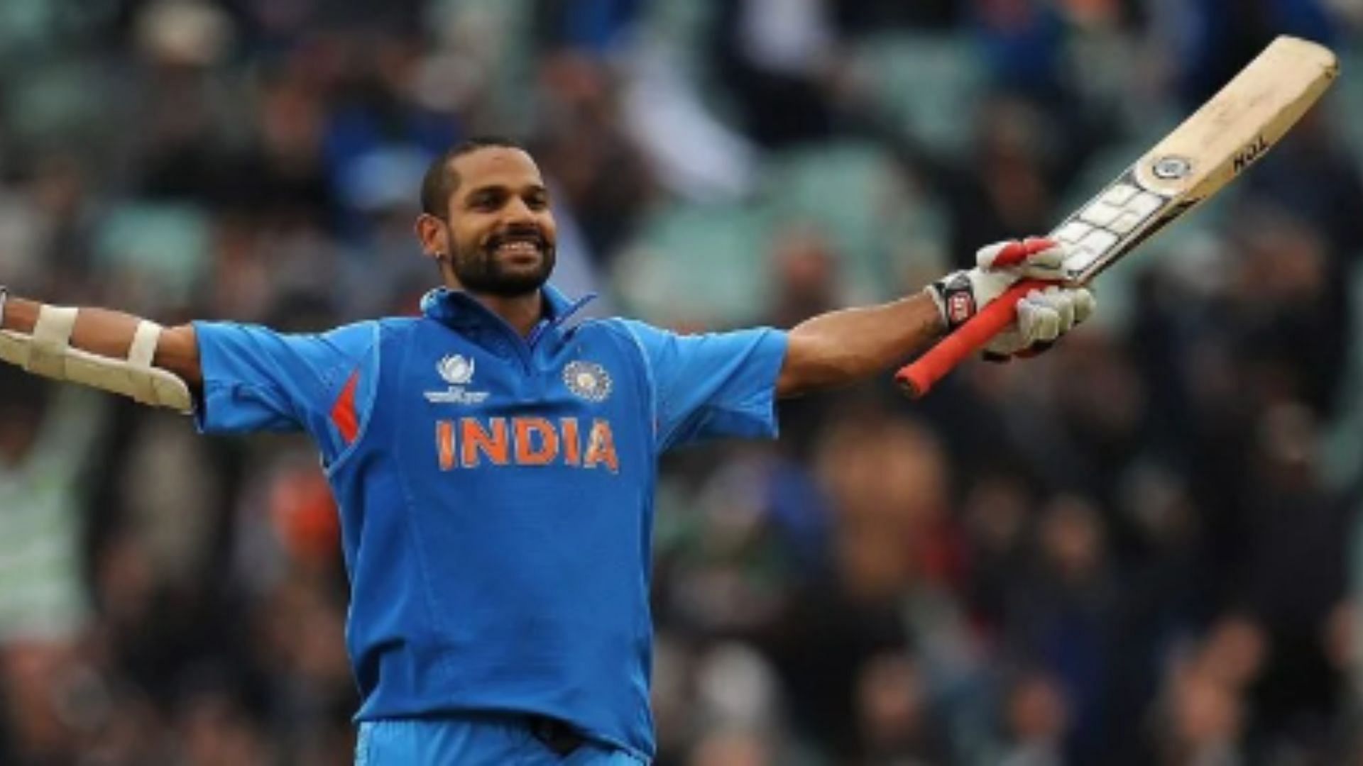 Shikhar Dhawan celebrates his century against South Africa.