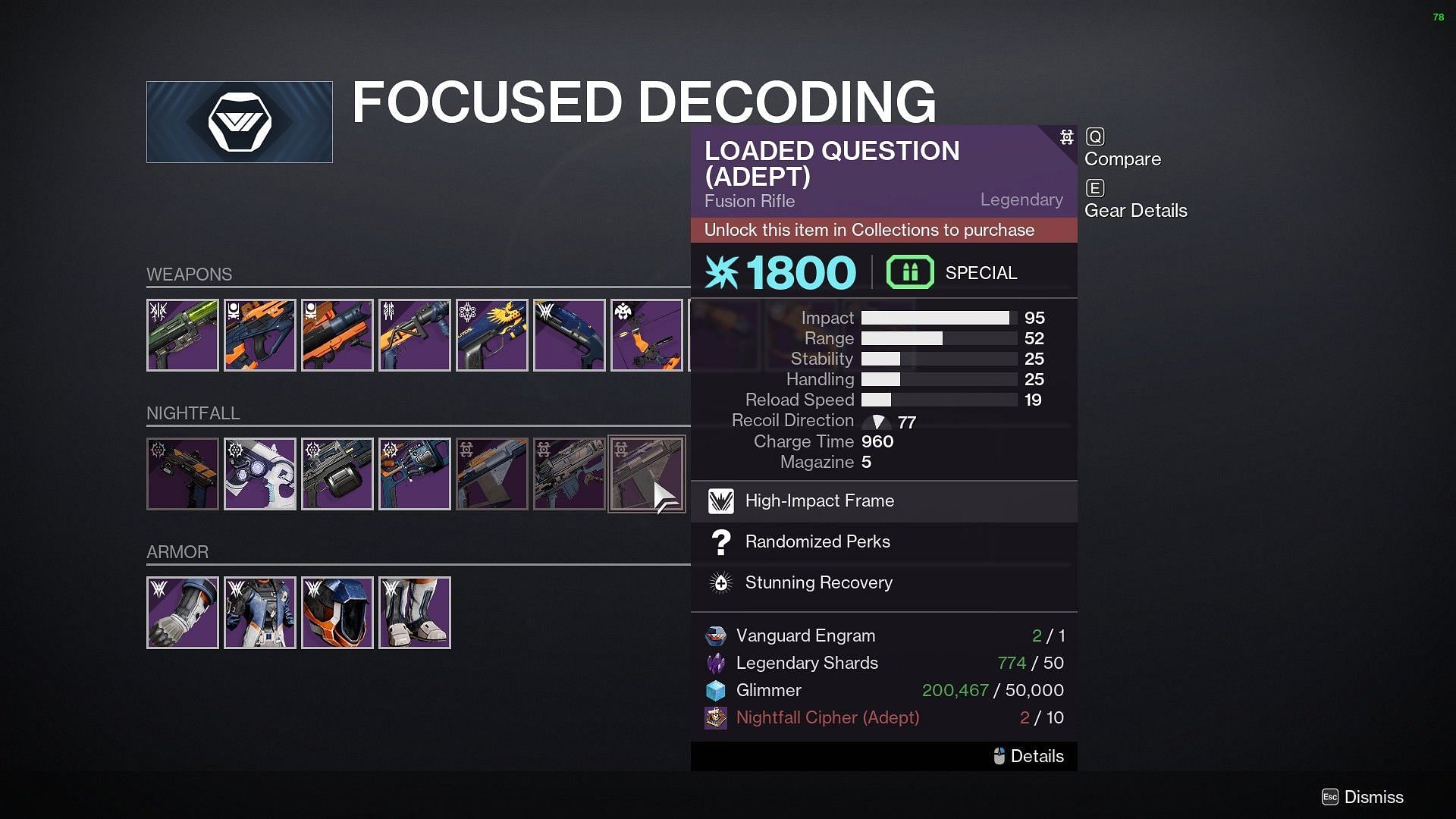 Adept Loaded Question required materials (Image via Destiny 2)