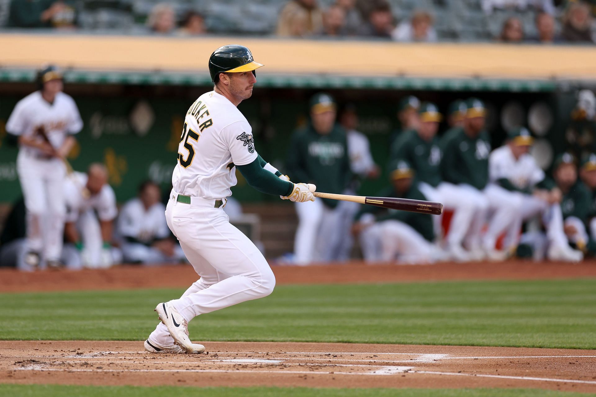 Brent Rooker #25 of the Oakland Athletics bats against the Houston Astros