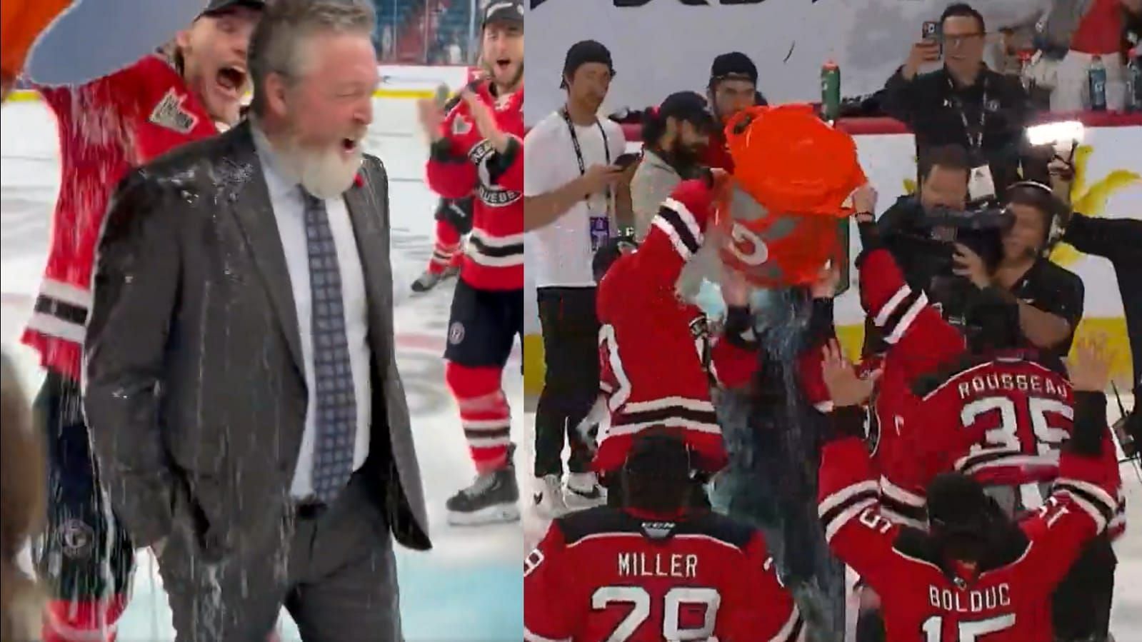 Patrick Roy showered with Gatorade after Memorial cup win