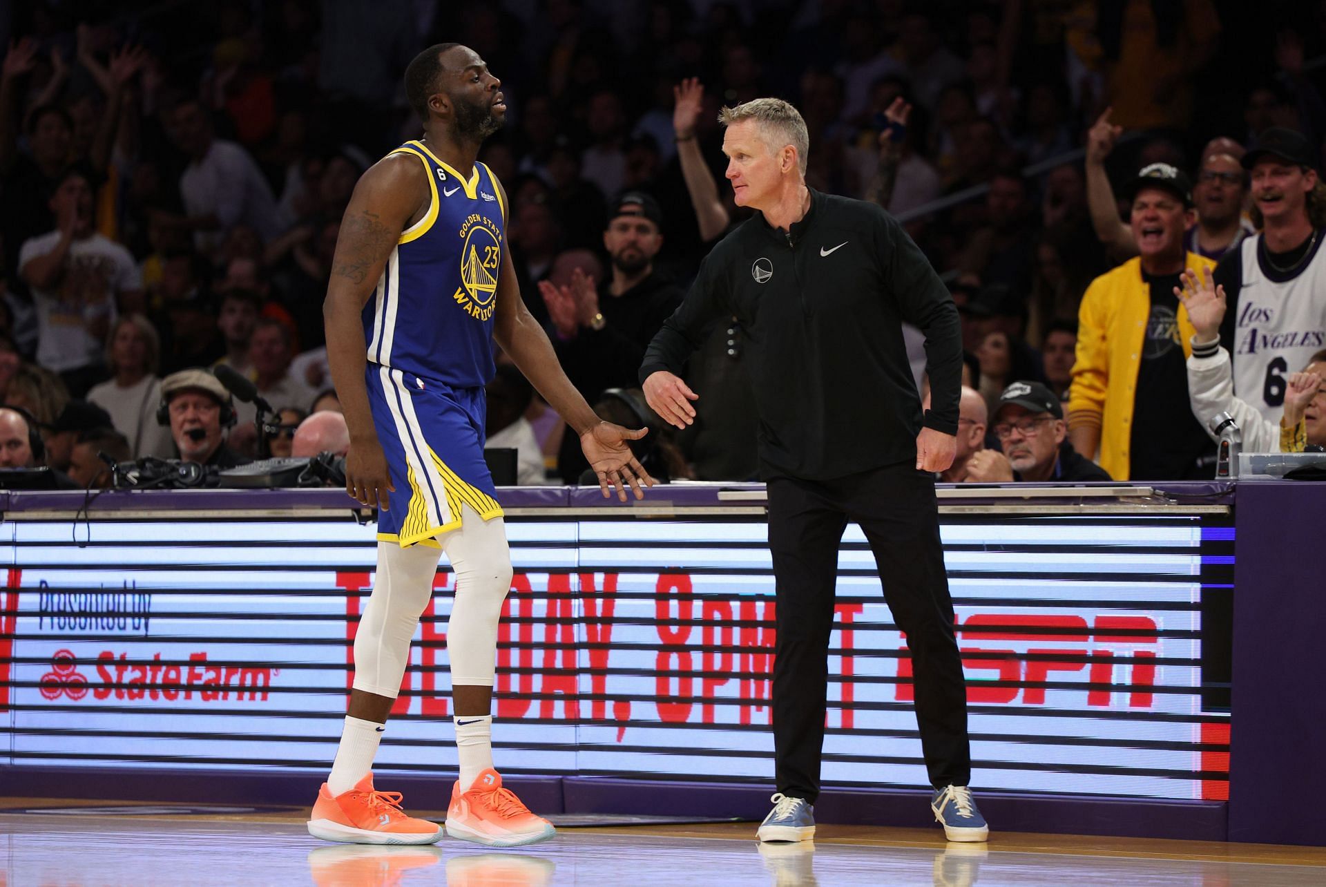 Draymond Green, left, and Steve Kerr