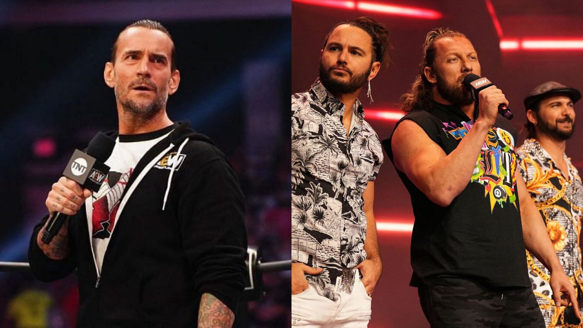 CM Punk (left), The Elite (right)