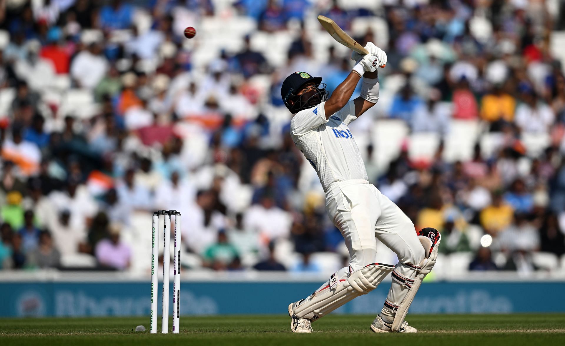 Cheteshwar Pujara lost his wicket to an unnatural ramp shot.